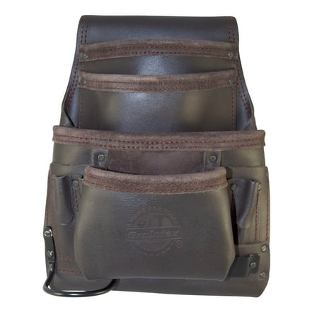 Graintex OS2220 10 Pocket Oil Tanned Leather Nail & Tool Pouch Dark Brown Color for Constructor/Electrician/Plumber