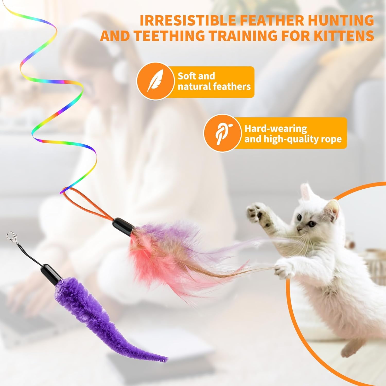 Interactive Cat Toys for Indoor Cats,Automatic Hanging Electric Cat Teaser,USB-Rechargeable,Enrichment Chase,Flying Bird Feather Mouse Wand,Safe Self Play for Bored Multi Cats Households