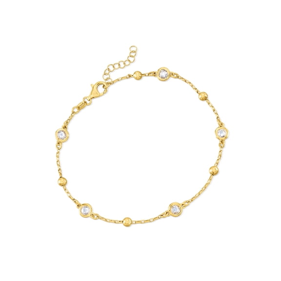 Ross-Simons Italian 1.15 ct. t.w. Bezel-Set CZ Station Anklet in 18kt Gold Over Sterling, Women's, Adult