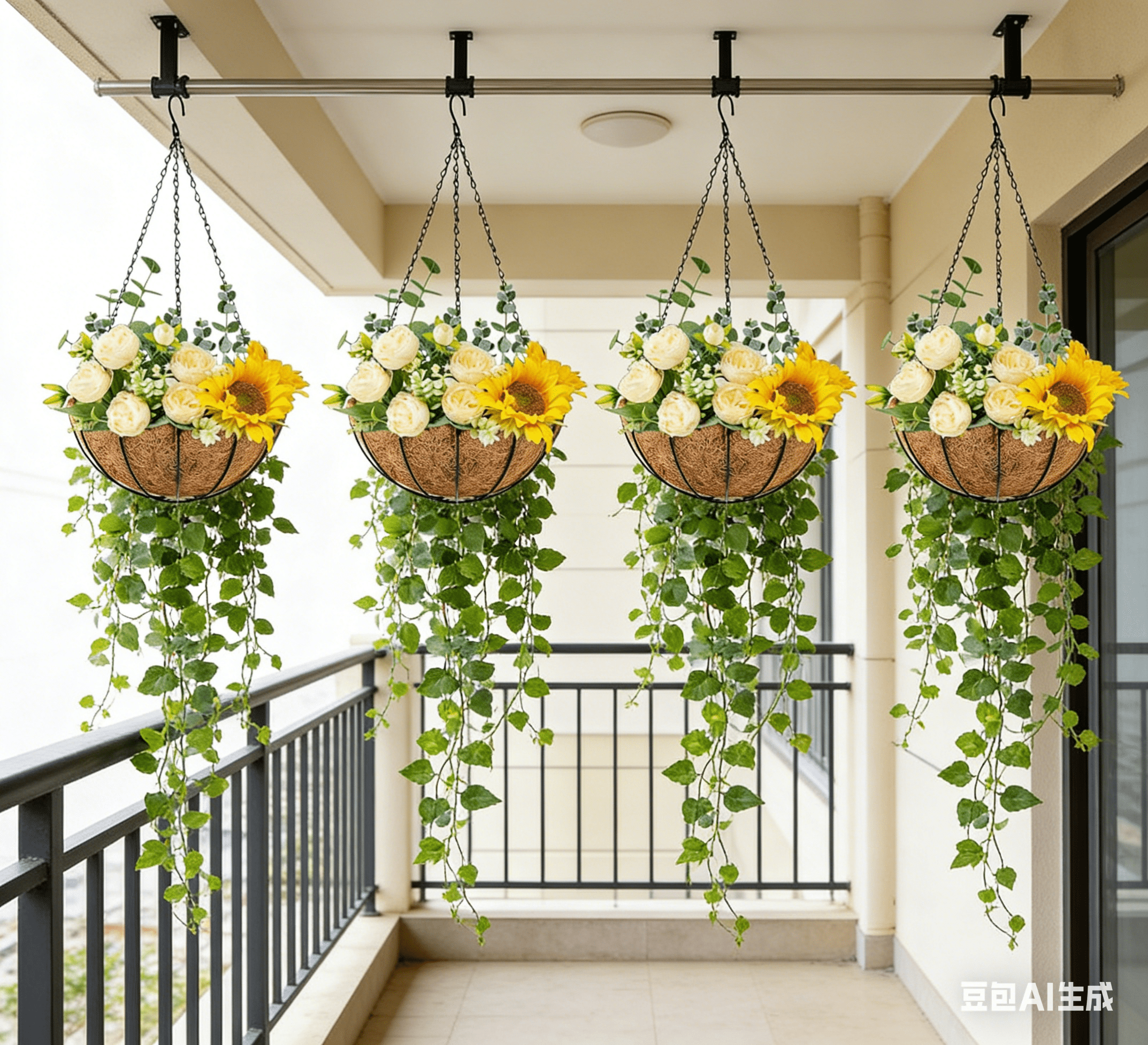 4 Pack 12 Inch Hanging Flower Baskets for Outdoor Plants Large Metal Wire Planters with Coco Liner Pot for Home Planting Black Watering Plant Holders for Outside Garden