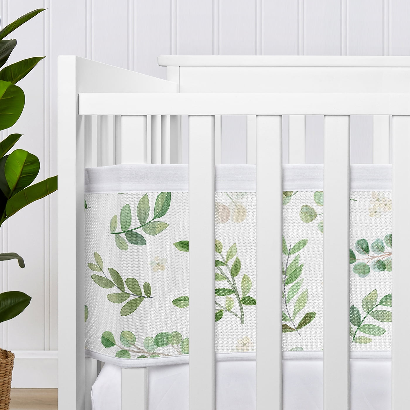 Sweet Jojo Designs + BreathableBaby Botanical Green and White Breathable Mesh Crib Liner Pad