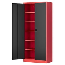 Metal Storage Cabinet-71” Tall Steel File Cabinets with Lockable Doors and Adjustable Shelves-Black&Red Steel Storage Cabinet for Home,Kitchen, School, Office, Garage