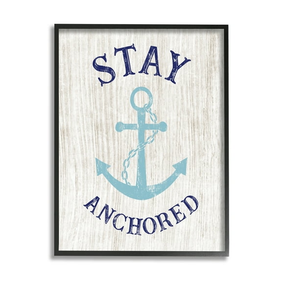 Stupell Industries Stay Anchored Rustic Nautical Beach Typography Graphic Art Black Framed Art Print Wall Art, Design by CAD Designs