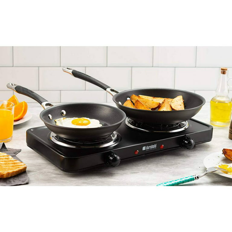 Electric Cast Iron Burner Portable Stove Top Double Hot Plate Countertop  Black