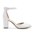 thumbnail image 2 of BURUDANI Women's Closed Toe Chunky Heels Ankle Strap Low Block Heels Round Toe Dress Bridal Wedding Pumps Shoes, 2 of 6