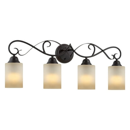 

Kira Home Villa 31 Traditional 4-Light Vanity/Bathroom Light + Amber Frosted Glass Shades Oil Rubbed Bronze Finish
