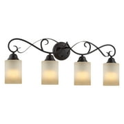 Kira Home Villa 31" Traditional 4-Light Vanity/Bathroom Light + Amber Frosted Glass Shades, Oil Rubbed Bronze Finish
