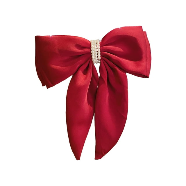 Lazos grandes para el pelo para mujer, pinzas de satén sedoso, accesorio decorativo para vestidos de novia, uso diario para mujeres y niñas, color rojo