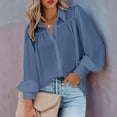 thumbnail image 4 of Womens Shirts Button Down Printed Lantern Long Sleeve Blouse Fashion Casual Tops 2025 Blue M, 4 of 7