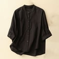 thumbnail image 2 of Cinvoph T-Shirts Décontractés à Manches 3/4 pour Femmes Col Rond Boutons Hauts Décontractés Affaires Travail Basiques Blouses Haut, 2 of 8