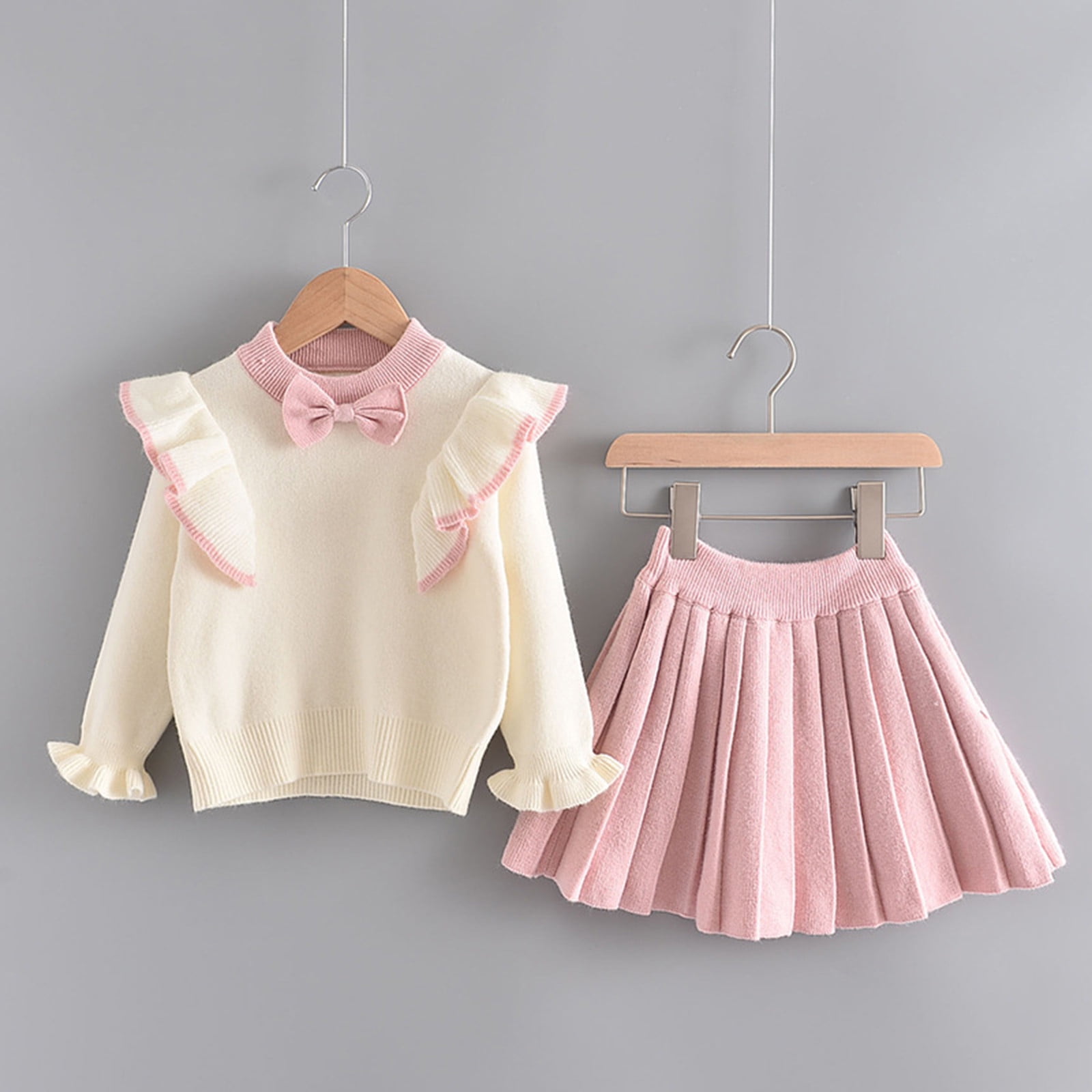 gljltg Baby Girls Autumn Winter Clothes Knit Long Sleeve Ruffle Sweater+Pleated Mini Tutu Skirt 2pcs Outfit