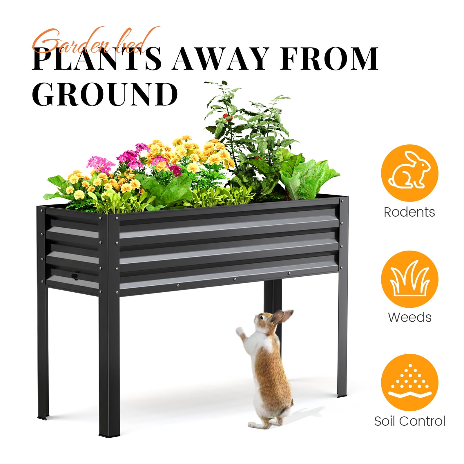 King Bird Galvanized Steel Raised Garden Bed Kit, 48.4"x17"x31.5" Metal Planter Box with Self-Watering Basin Cells, Tall Elevated Garden Bed for Vegetables & Flowers Deep Gray
