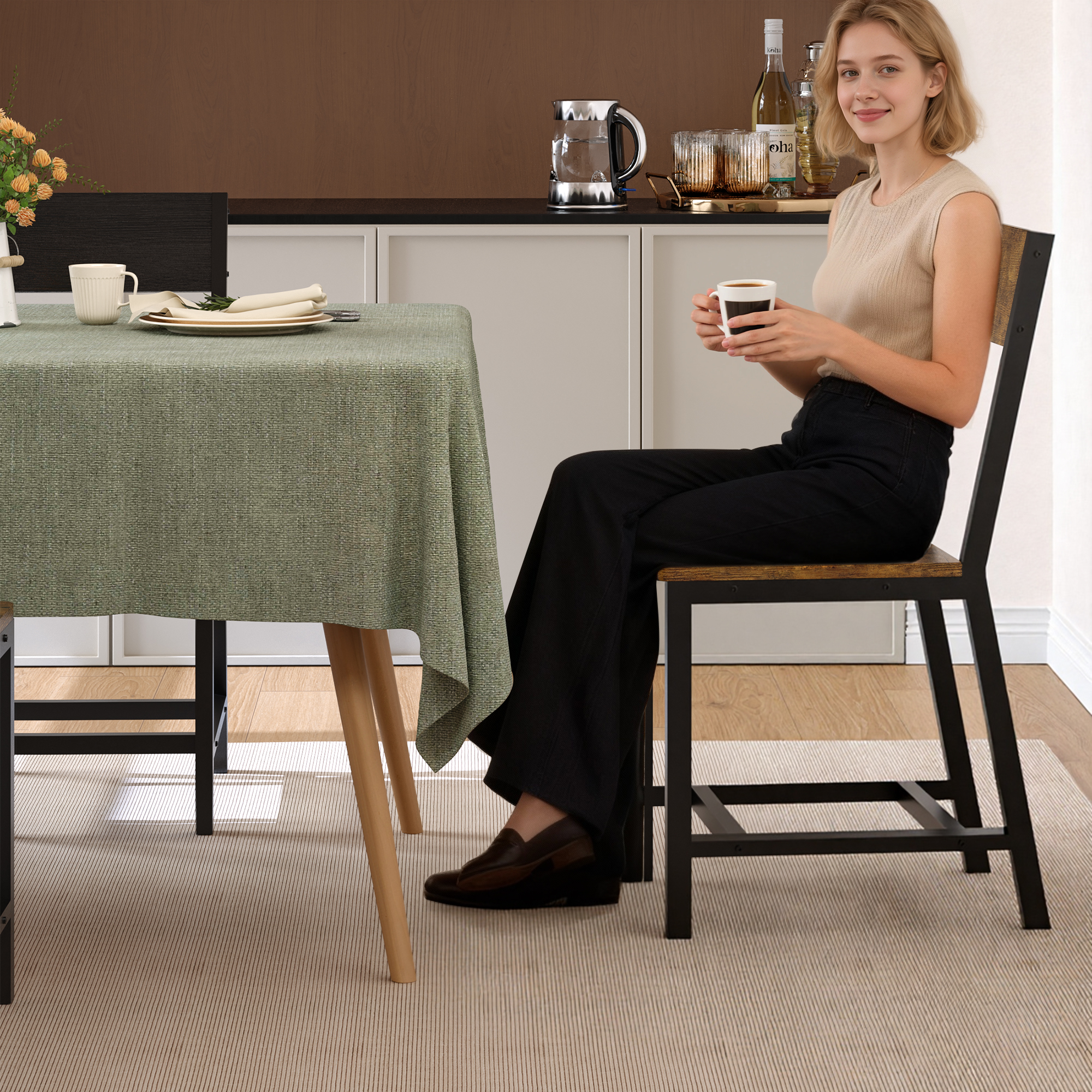Gelloan Dining Chairs Set of 2, Rustic Wood Chairs with Metal Steel Frame, Comfortable Seat, Modern Farmhouse Chair for Kitchen, Bedroom, Living Room,Rustic Brown