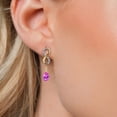 thumbnail image 3 of Gem Stone King 925 Silver and 10K Yellow Gold Pink Created Sapphire and White Lab Grown Diamond Dangle Earrings for Women | 1.98 Cttw | Gemstone September Birthstone | Pear Shape 8X5MM, 3 of 6