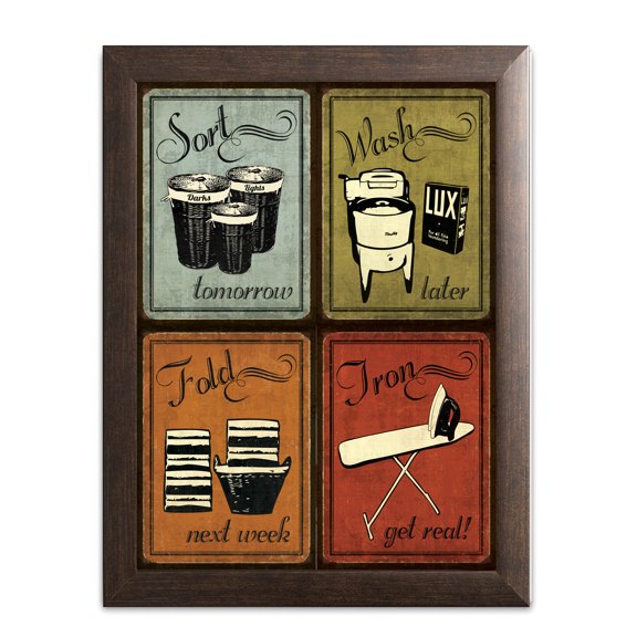 Gango Home Decor Vintage Wash Fold Sort Iron Laundry Room Sign; 1-11x14" Brown Framed Poster