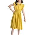 thumbnail image 7 of Riecok Girls' Summer Dresses Solid Color Flutter Sleeve Princess Dress Cute Elegant Tween Big Girls 8-14 Years Casual Party Sleeveless Lapel Collar Button Dress Yellow 140, 7 of 7