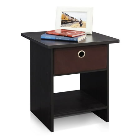 Furinno End Table/ Night Stand Storage Shelf with Bin Drawer, Espresso, Set of two