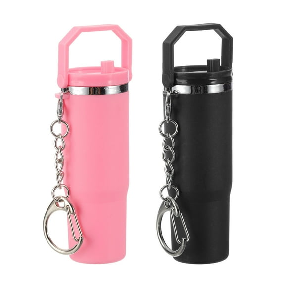 Uxcell Mini Cup Keychains, Lip Balm Holder Small Cup Mini Tumbler Key Chain Charm for Handbag Purse Pink, Black