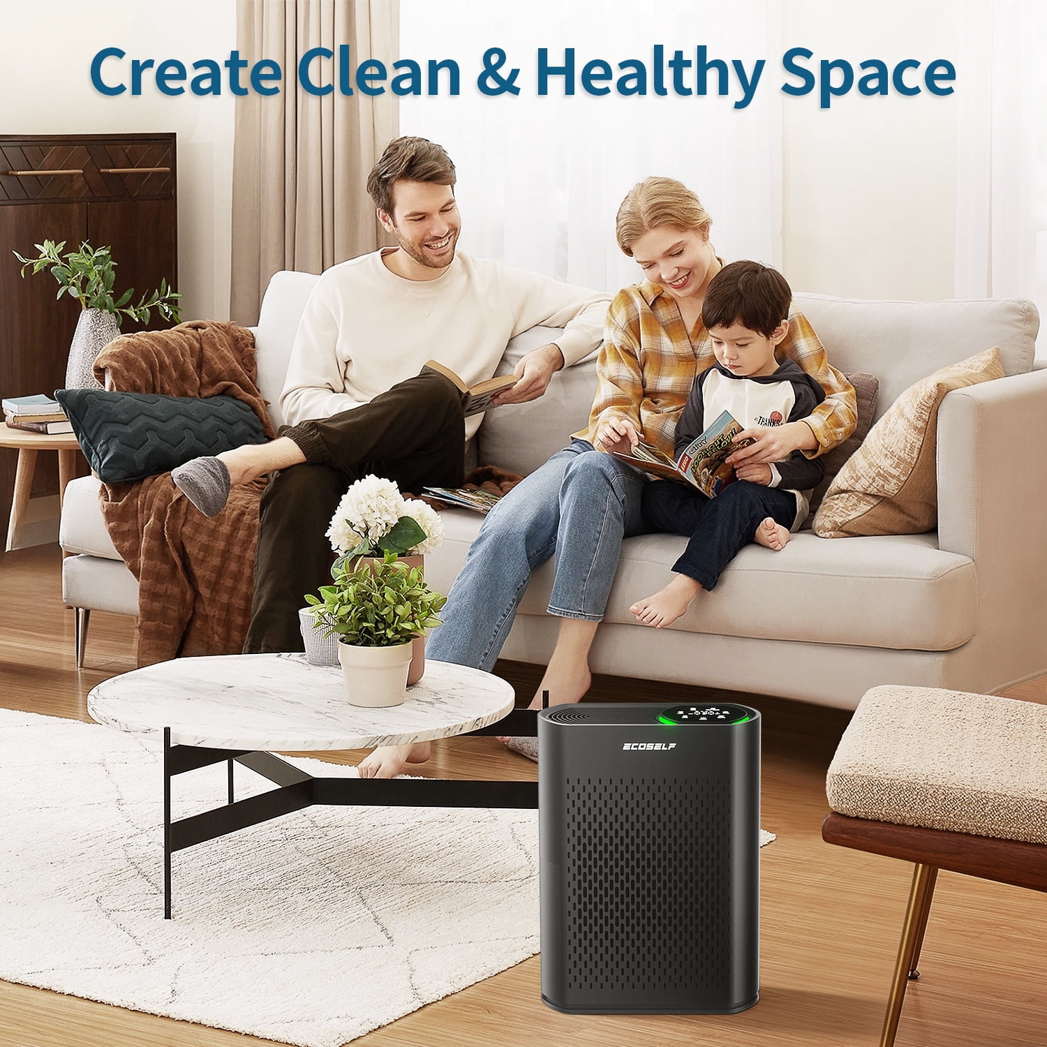 HEPA Air Purifiers for Home Large Room Cover 2400 Ft2,HEPA Air Cleaner with PM 2.5 Display Air Quality Sensors,Black