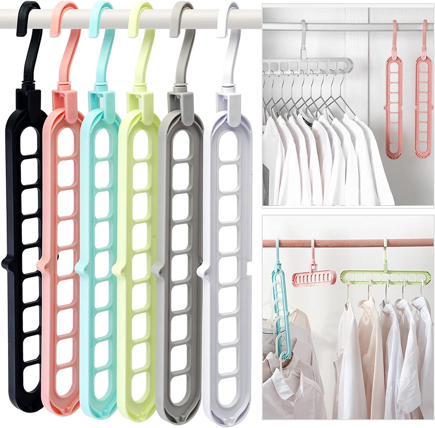 Friends House-Pack of 6 Magic Hangers Wardrobe Closet Organizers  Storage,Closet Organizer Space Saving Sturdy Pink and Blue Plastic Hangers  for Home