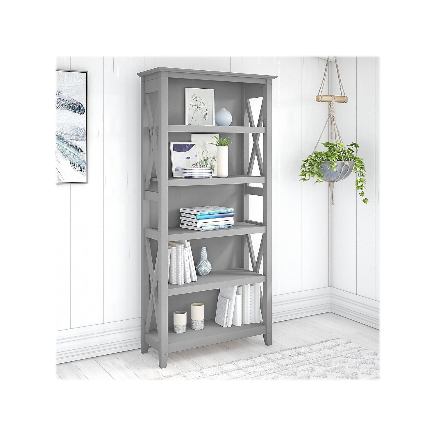 Bush Furniture Key West Tall 5 Shelf Bookcase, Cape Cod Gray