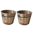 thumbnail image 1 of GROWTH TANK 2PC In/Outdoor Wood Whisky Barrel Planter Gardeb Flower Vegetable Pot, Round Top, 1 of 9