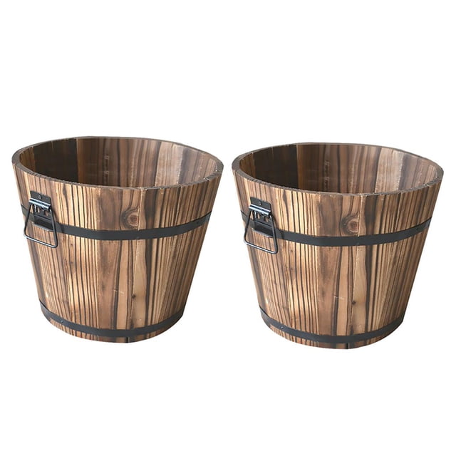 GROWTH TANK 2PC In/Outdoor Wood Whisky Barrel Planter Gardeb Flower Vegetable Pot, Round Top