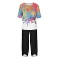 thumbnail image 4 of Teissuly Women's Casual Round Neck 5/4 Sleeve Top And Pants Digital Printing Two-piece Set, 4 of 5