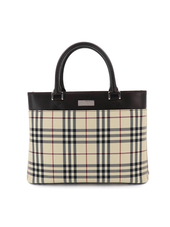Pre-Owned Burberry Nova Check Tote Handbag, Canvas and Leather, Beige/Brown, Silver Hardware.