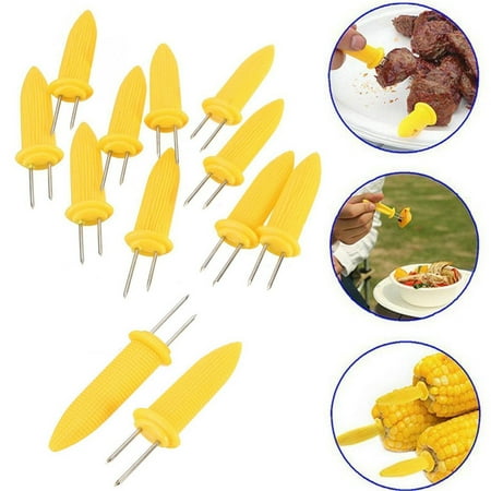 CUH 6PCS Stainless Steel Corn Holders Skewers Prongs Corn Plastic BBQ Cob Holders Barbecue (Best Way To Take Corn Off The Cob)