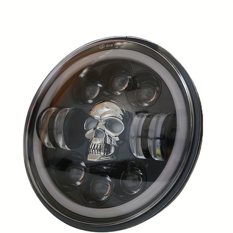 7inch LED Skull Headlight for Motorcycles - Eerie Glow with Hi/Lo Beam, DRL Functionality - Ideal for Harley, Honda, Suzuki, Kawasaki, Cafe Racer.