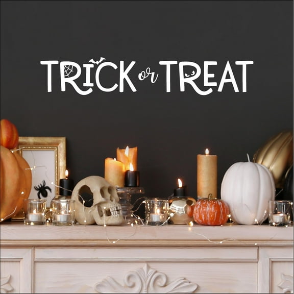 Halloween Trick or Treat (one line) Vinyl Lettering wall decal (4"H x 22"L White)