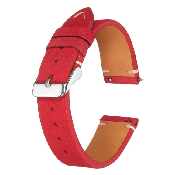 Uxcell Leather Watch Band 20mm Width Watch Strap Top-Grain Suede Cowhide Wrist Bands Replacement with Stainless Steel Buckle for Men Women, Red