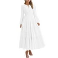 thumbnail image 2 of Qulqfy Fall Wedding Guest Dresses for Women White Long Sleeve Maxi Elastic Waist Tiered V Neck A Line Dresses Dress for Women M, 2 of 9