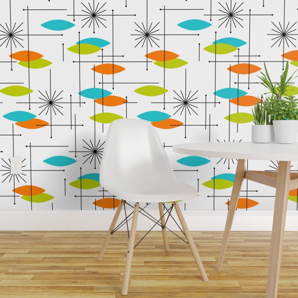Removable Water-Activated Wallpaper Mid Century Modern Atomic Mod Retro