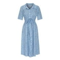 thumbnail image 5 of Women's Floral Midi Dress Flowy Button Down Short Sleeve Collared Casual Summer Vacation Shirt Dress with Belt, 5 of 6