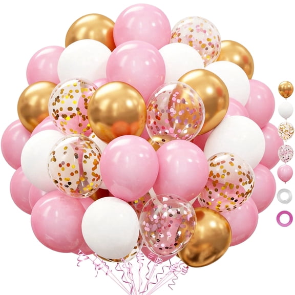 60Pcs Pink Gold Balloons, 12 Inch Pink White Gold Balloons for Wedding Birthday Baby Shower Party Decorations