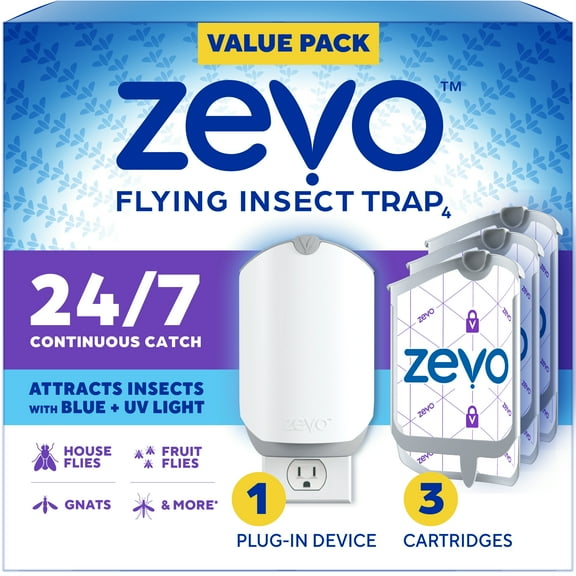 Zevo Flying Insect Trap Full Size - 1 Plug In Device & 3 Refill Cartridges