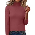 thumbnail image 6 of Womens Long Sleeve Turtleneck Sweaters Ribbed Knit Pullover Tops Slim Fit Basic Casual Comfort Soft Outfits Watermelon Red M, 6 of 6