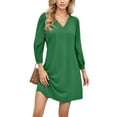 thumbnail image 3 of HAJWOH Fall Dresses for Women 2025 Trendy Formal Dresses Long Sleeve V Neck Midi Dresses Lightweight Cotton Dresses Green S, 3 of 5