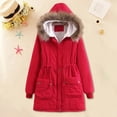 thumbnail image 2 of Jiyugala Women's Overcoat Plush Collar Coat Winter Drawstring Pockets Long Sleeve Hooded Outdoor Wind Warm Slim Jacket, 2 of 5