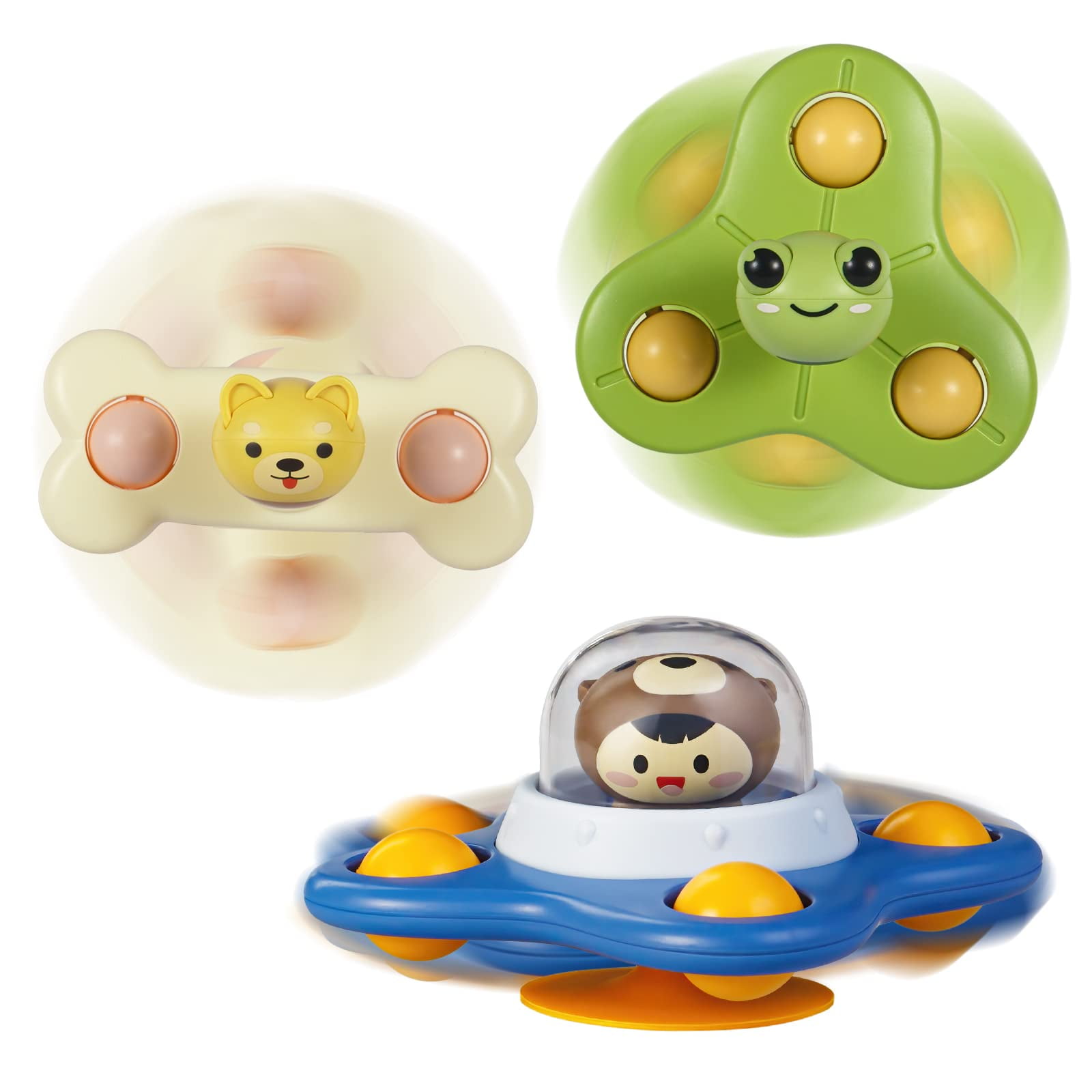 GOTDYBST 4 Juguetes Giratorios Con Ventosa Para Bebé – Spinner De Silicona Para Trona, Baño O Viajes (6 Meses+)