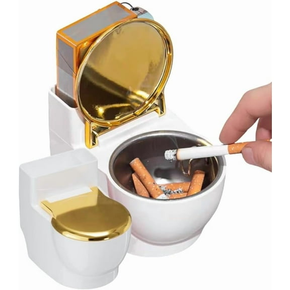 Toilet Shaped Ashtray - Creative Wall Mounted or Desktop Smoking Ash Holder for Home Office or Bathroom and outdoor Gold ashtray with lid