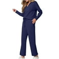 thumbnail image 5 of BiZtdJrK Tracksuits for Women Lapel V Neck Long Sleeve Tops and Drawstring Pants 2 Piece Outfits Stretch Yoga Workout Sets with Pockets Navy M, 5 of 9