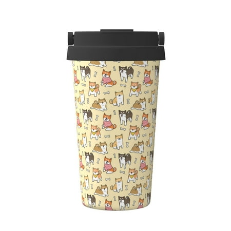 

Qekee Cartoon Shiba Inu Dog Print Insulated Coffee Mug Coffee Tumbler Cup Thermos Mug Water Bottle with Handle & Flip