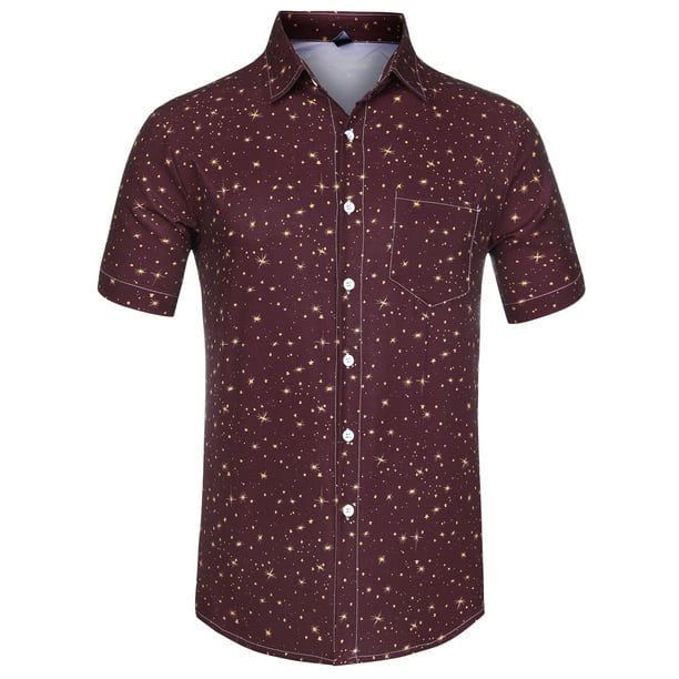 Lars Amadeus Camisa con estampado de estrellas para hombre manga corta camisas casuales de verano borgo a XXL Lars Amadeus Camisas Bodega Aurrera en linea