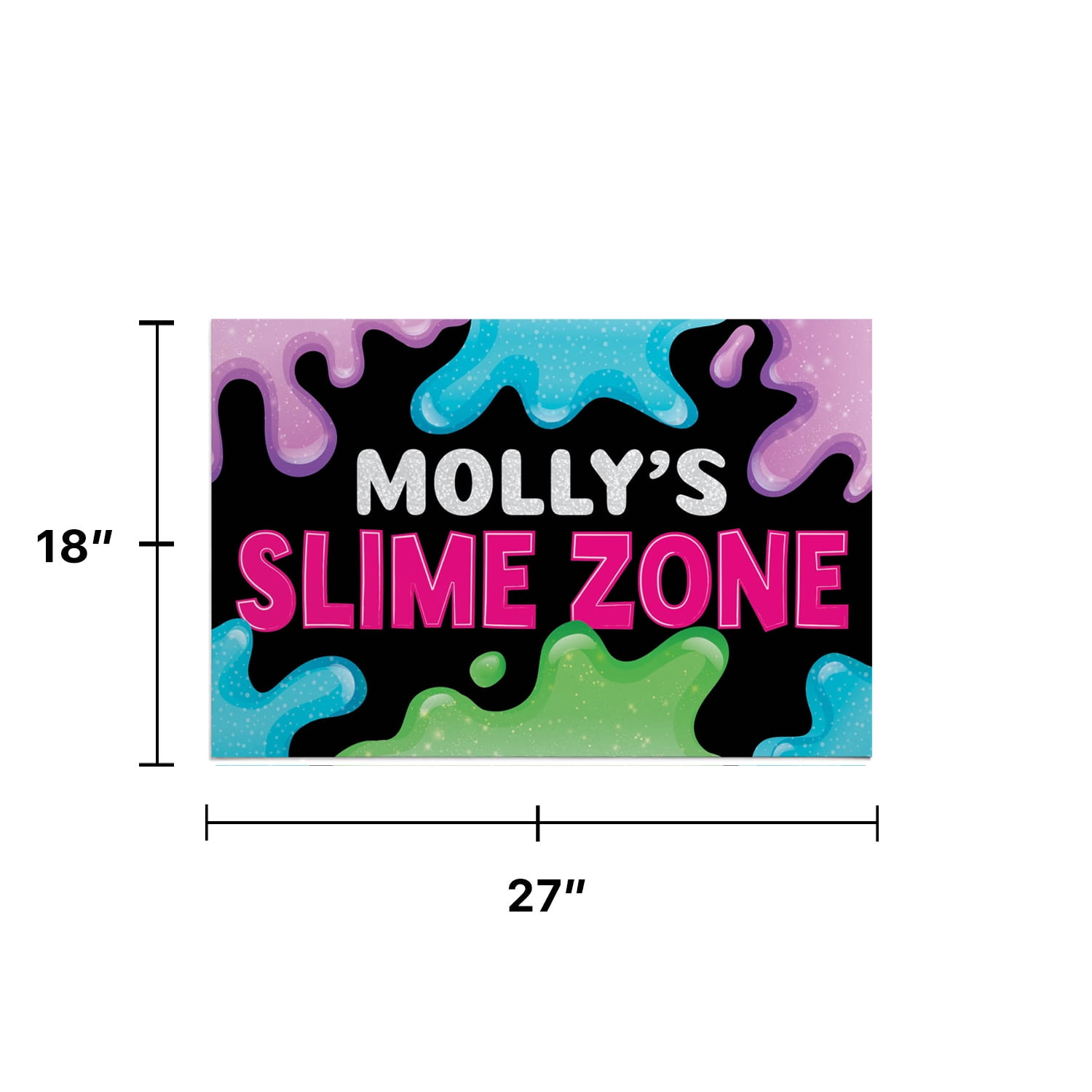Personalized Planet 27x18 Kids Slime Zone Doormat with Custom Name Printed on Colorful Rectangular 1/8” Thick Non Slip Mat for Kitchen Hallway Deck or Porch