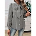 thumbnail image 4 of Womens Tie Neck Long Sleeve Shirts Casual Work Blouses Tops Black XL, 4 of 9