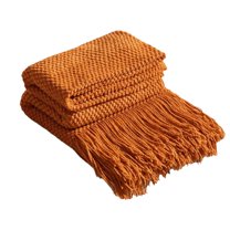 Fringe Knit Throw Blanket | 172x127cm (67.7x50in) Acrylic Sofa Blanket | Air Conditioner & Nap Blanket | Soft Breathable Cover | Khaki/Orange/White/Yellow/Gray/Blue/Pink Options