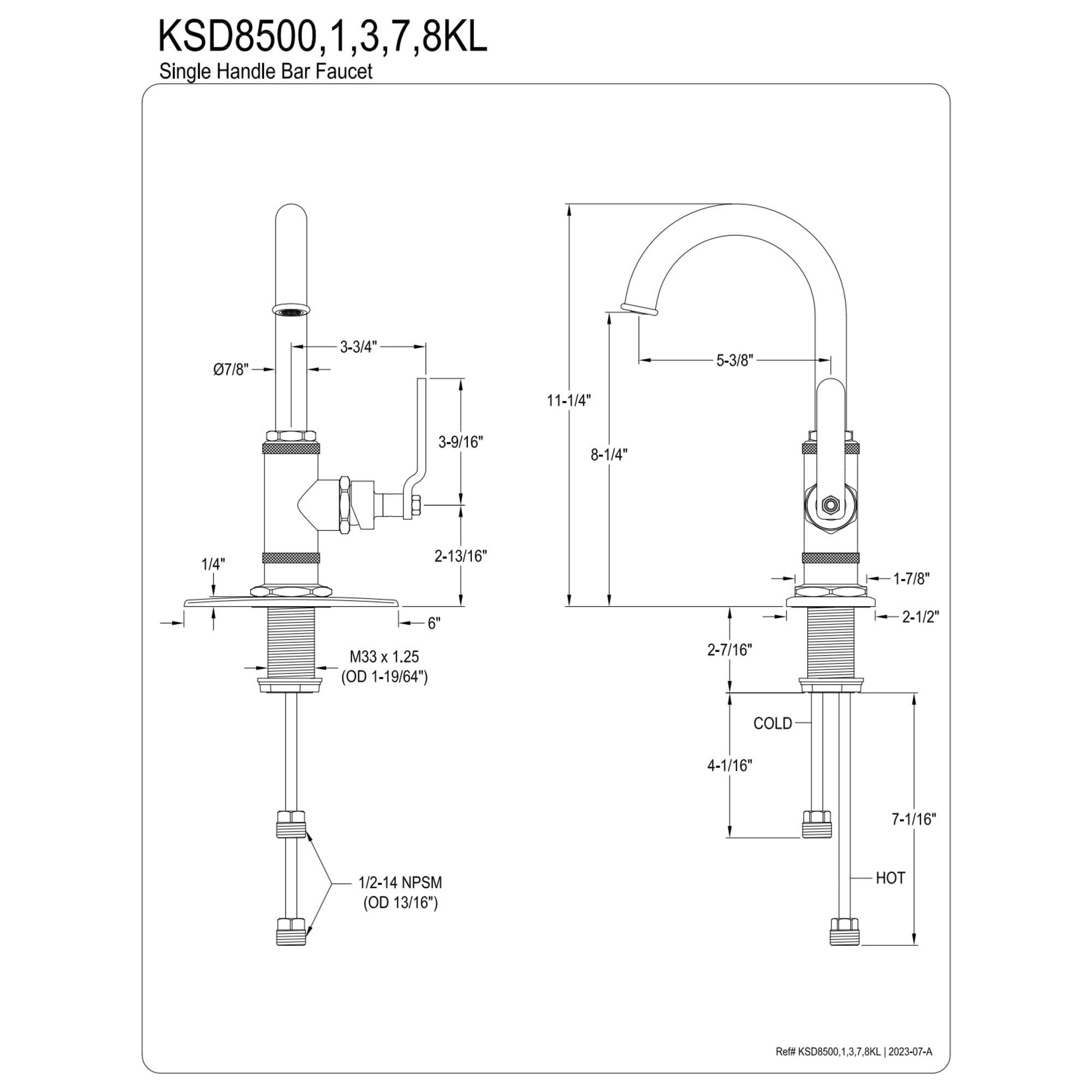 Kingston Brass KSD8508KL Whitaker Single-Handle Bar Faucet, Brushed Nickel